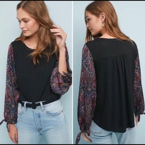 Anthropologie Maybelle Womens Size S Balloon Sleeve Paisley Print Top Boho - Picture 1 of 8